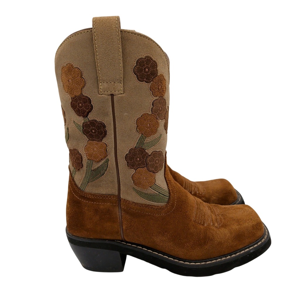 Ariat Fatbaby Brown Suede Floral Square Toe Western Cowboy Boots Womens 8